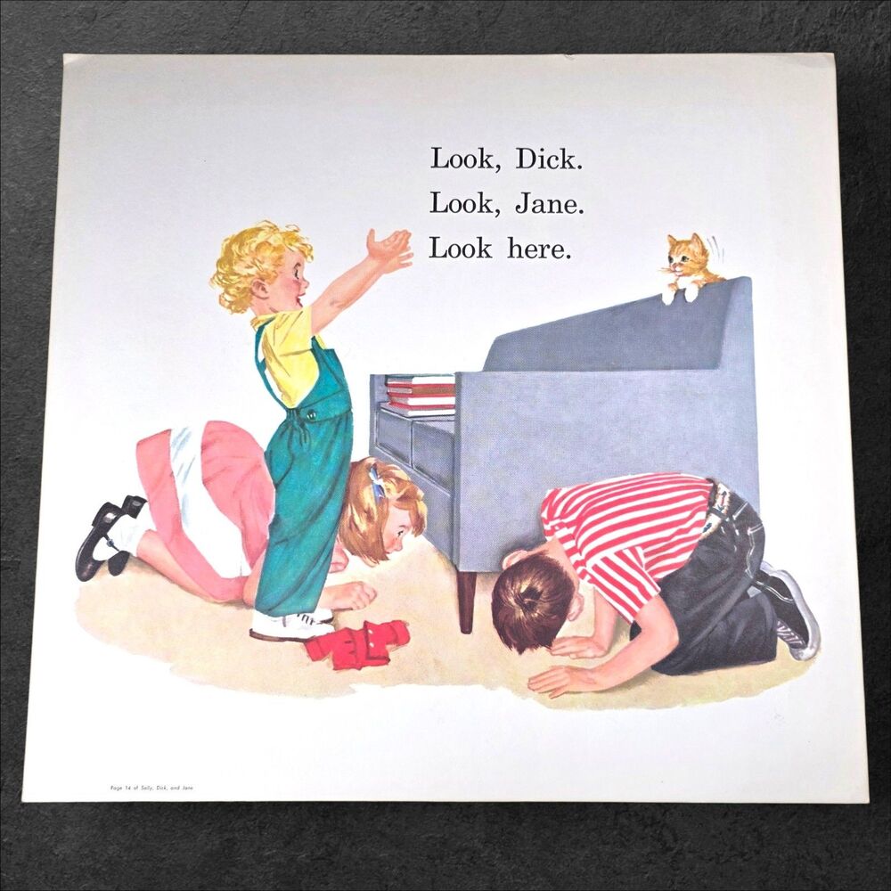 Look Dick Look Jane Vintage School Reader Art 1962 Dick and Jane Wall Print